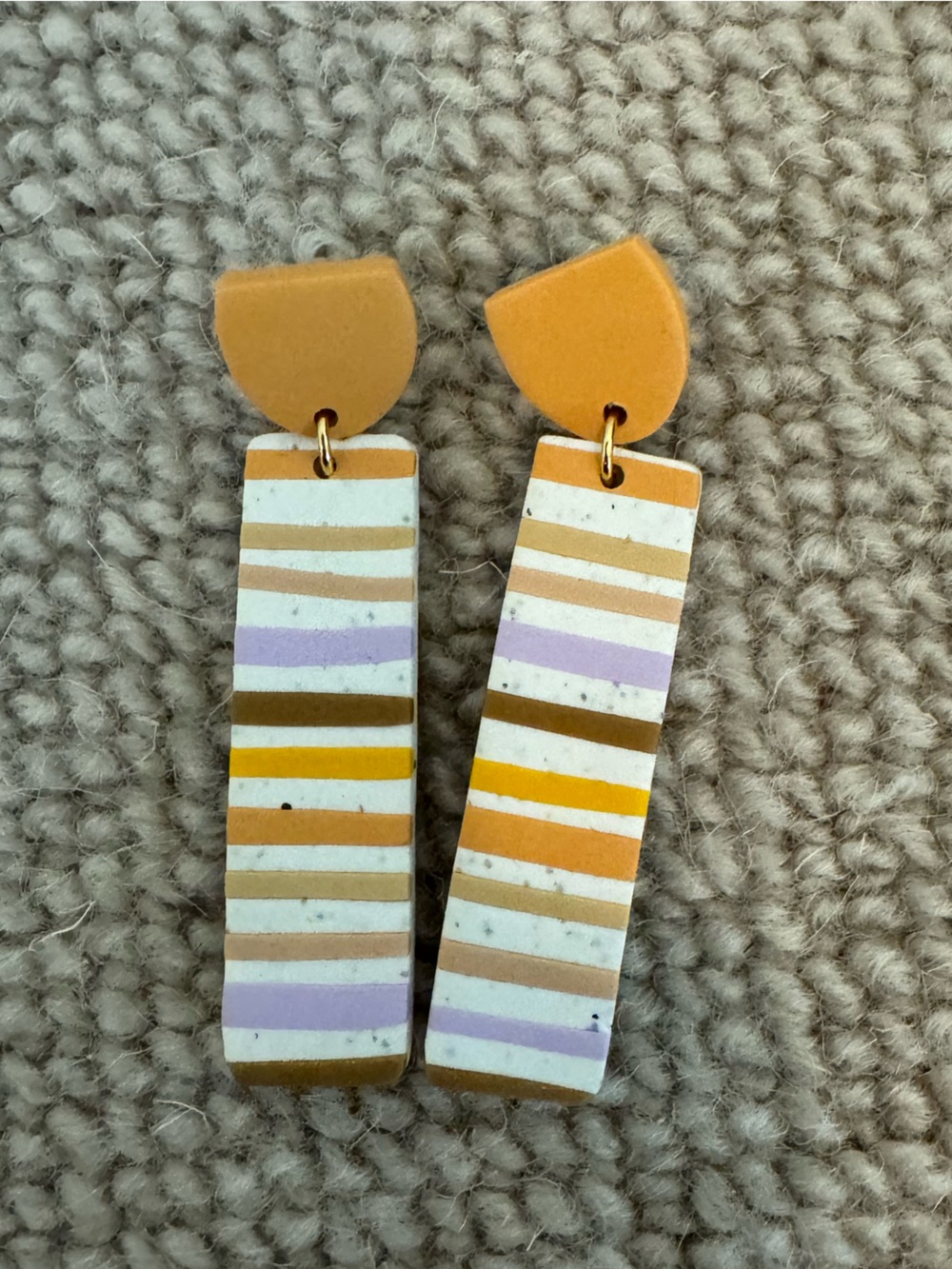 Striped Purple & Mustard Kids Dangle Earrings